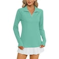 thumbnail image 1 of Timegard Womens Summer Tops Lapel V Neck Zipper Long Sleeve Sun Shirts Outdoor Active Lightweight Tshirts, 1 of 7