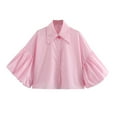 thumbnail image 1 of Timegard Womens Summer Tops Puff Sleeve Lapel Neck Button down Shirts Casual Loose Tops Blouse Fashion, 1 of 5