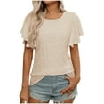 thumbnail image 1 of Timegard Womens Summer Tops Ruffle Short Sleeve Round Neck Hollow out Comfy Beach Casual Tee Shirts, 1 of 6