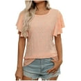 thumbnail image 1 of Timegard Womens Summer Tops Ruffle Short Sleeve Round Neck Hollow out Comfy Beach Casual Tee Shirts, 1 of 7