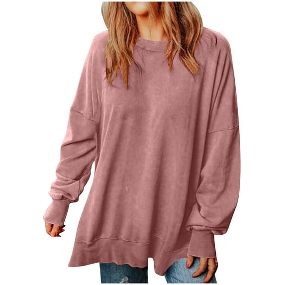 Timegard Womens Sweatshirts Crew Neck Long Sleeve Comfy Solid Color Pullover Fall Casual Loose Tops
