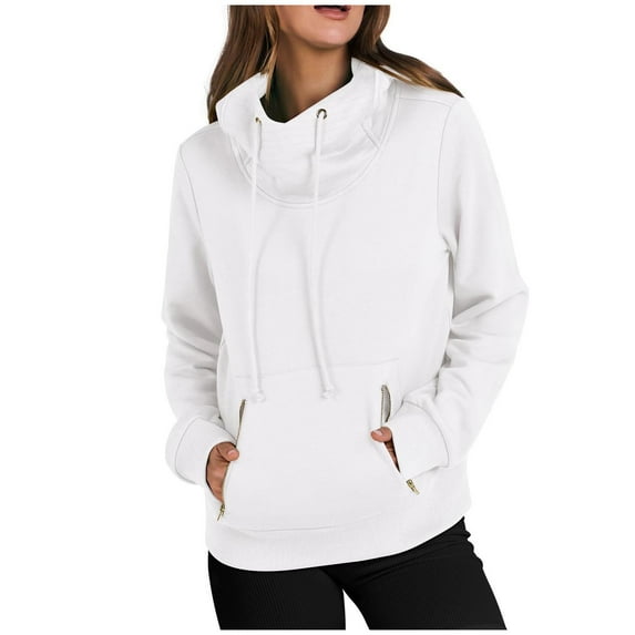Timegard Womens Sweatshirts Drop Shoulder Solid Color Hoodies Pullover Fall Winter Tops with Zip Pockets