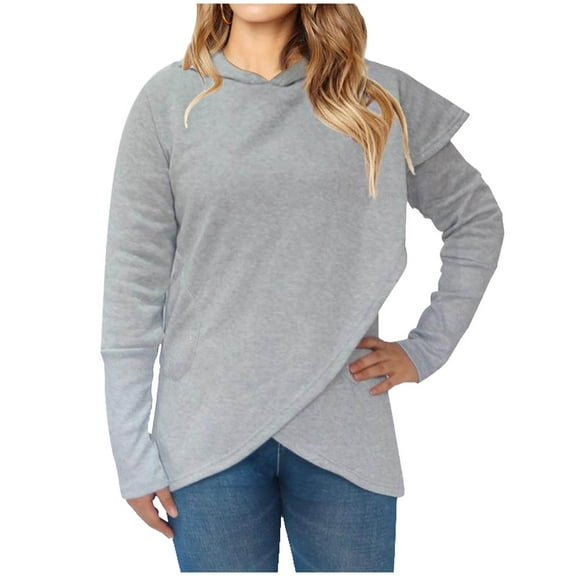 Timegard Womens Sweatshirts Long Sleeve Irregular Hoodies Pullover Fall Winter Loose Top with Pockets
