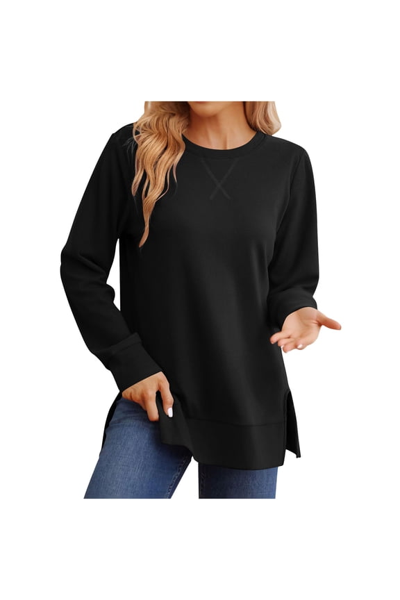 Womens Sweatshirts Long Sleeve Side Split Drop Shoulder Casual Loose Workout Running Pullover