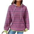 thumbnail image 1 of Timegard Womens Sweatshirts Long Sleeve Striped Drawstring Hoodies Pullover Fall Winter Tops with Pockets, 1 of 5