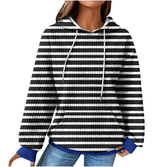 Timegard Womens Sweatshirts Long Sleeve Striped Drawstring Hoodies Pullover Fall Winter Tops with Pockets
