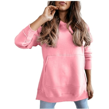 Timegard Womens Sweatshirts Side Split Long Sleeve Pullover Fall Winter Warm Hoodies Top with Pocket
