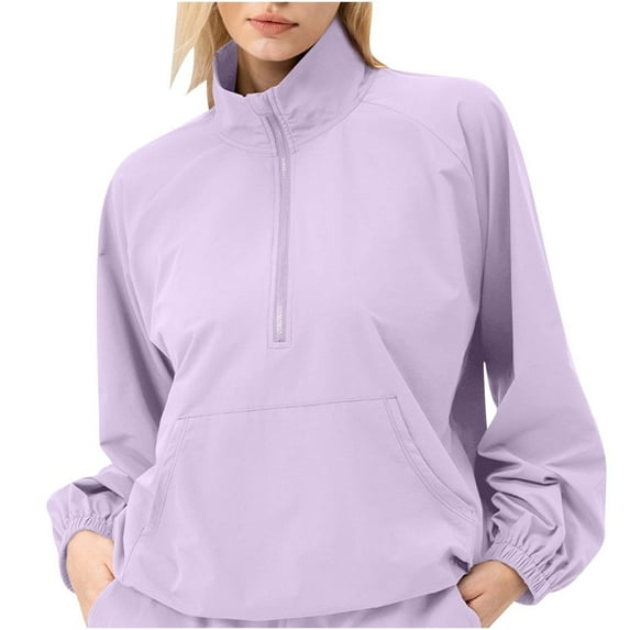 Timegard Womens Sweatshirts Stand Collar Long Sleeve Half Zip Pullover Casual Loose Tops with Pocket