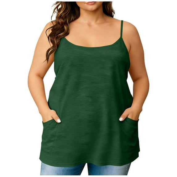 Timegard Womens Tank Top Plus Size Scoop Neck Camsiole Tops Summer Casual Sleeveless Tee with Pockets