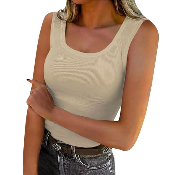 Timegard Womens Tank Top Ribbed Going out Top Square Neck Sleeveless Comfy Solid Color Casual Camis