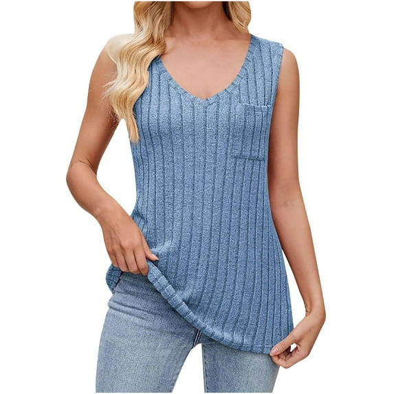 Timegard Womens Tank Top Ribbed V Neck Sleeveless Solid Color Comfy Fitting Casual Tee Shirts