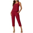 thumbnail image 1 of Capri Sets for Women 2 Piece Square Neck Tank Tops Capri Pants Sets Summer Travel Casual Loose Fitting Outfits, 1 of 5