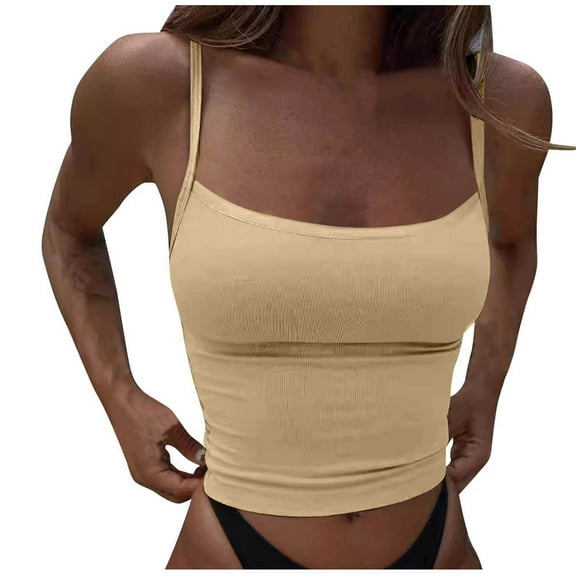 Timegard Womens Tank Top Scoop Neck Spaghetti Strap Skinny Comfy Solid Color Sleeveless Cropped Tee Top Summer