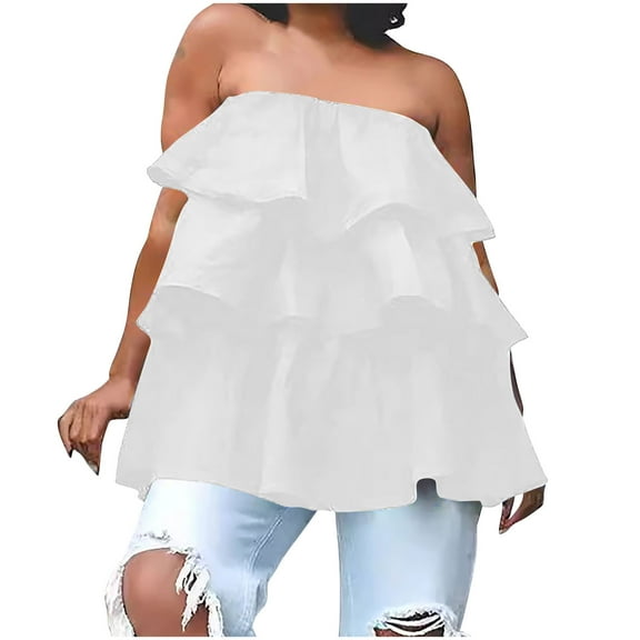 Timegard Womens Tank Top Strapless Ruffle Loose Lightweight Solid Color Casual Tube Top Summer Fashion