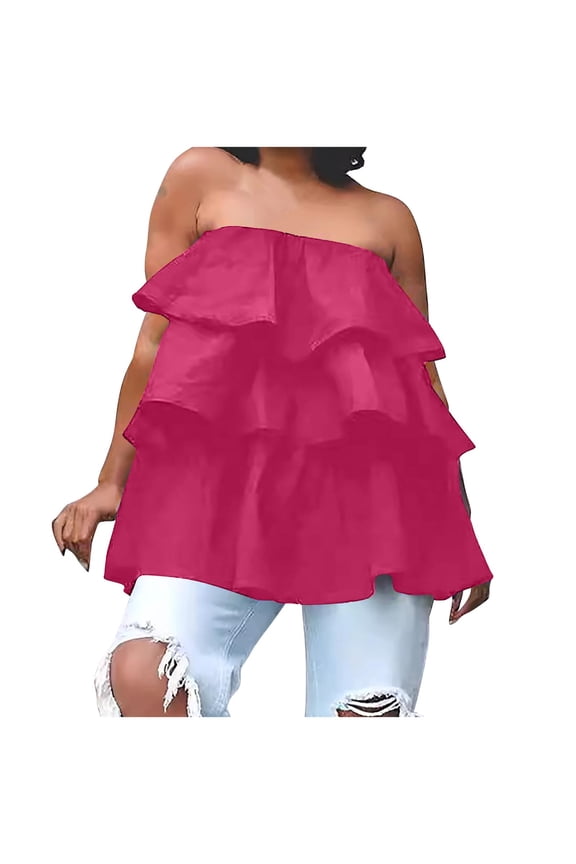 Womens Tank Top Strapless Ruffle Loose Lightweight Solid Color Casual Tube Top Summer Fashion