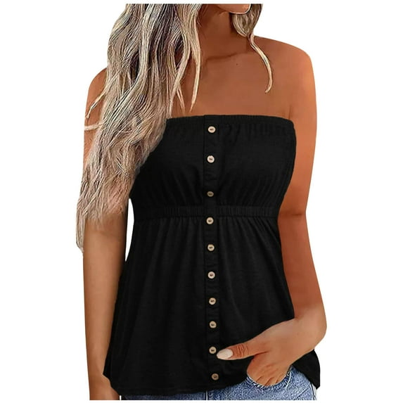 Timegard Womens Tank Tops Button Sleeveless Elastic Waist Tube Tops Comfy Summer Casual Tunic Tops