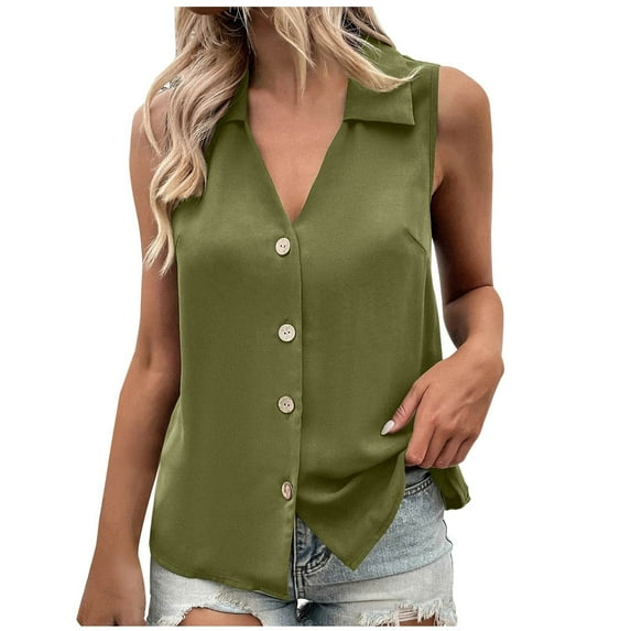 Timegard Womens Tank Tops Lapel V Neck Button up Sleeveless Shirts Work Casual Lightweight Tops Summer