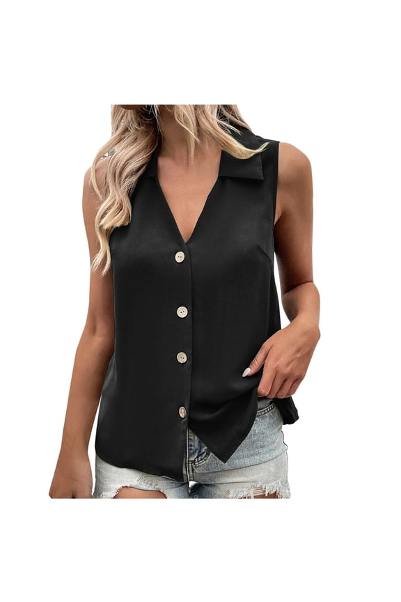 Womens Tank Tops Lapel V Neck Button up Sleeveless Shirts Work Casual Lightweight Tops Summer