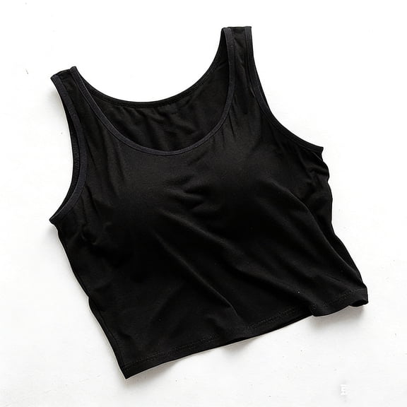 Timegard Womens Tank Tops Round Neck Crop Tops with Built in Bras Fitting Soft Basic Tee Casual Summer Tops