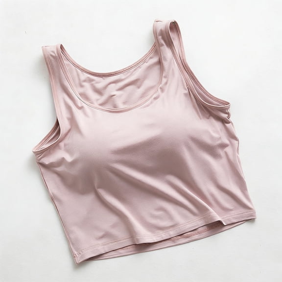 Timegard Womens Tank Tops Round Neck Crop Tops with Built in Bras Fitting Soft Basic Tee Casual Summer Tops