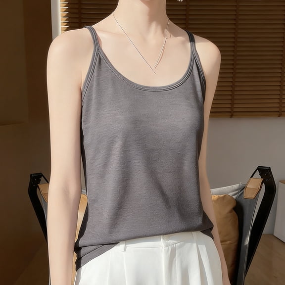 Timegard Womens Tank Tops Scoop Neck Camisole Tops Loose Comfy Loungewear Solid Color Tee Summer Fashion