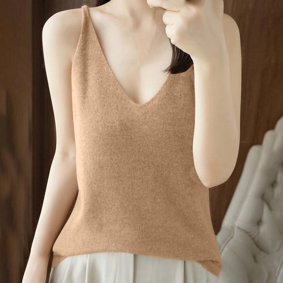 Timegard Womens Tank Tops Sleeveless Comfy V Neck Camisole Tops Casual Solid Color Fitting Tee Trendy