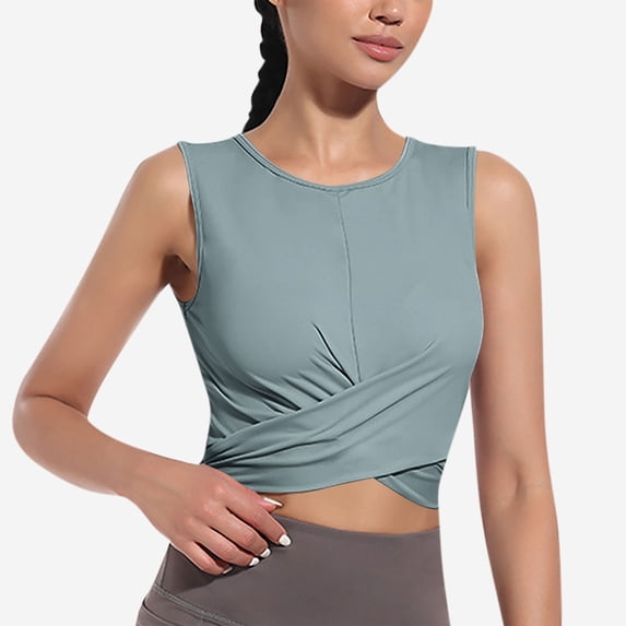 Timegard Womens Tank Tops Summer Workout Stretch Ruched Cropped Tops Sleeveless Athletic Running Tee