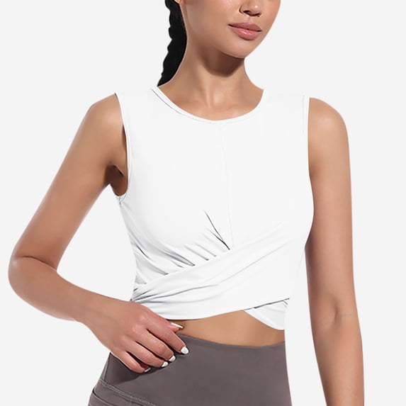 Timegard Womens Tank Tops Summer Workout Stretch Ruched Cropped Tops Sleeveless Athletic Running Tee