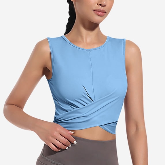 Timegard Womens Tank Tops Summer Workout Stretch Ruched Cropped Tops Sleeveless Athletic Running Tee