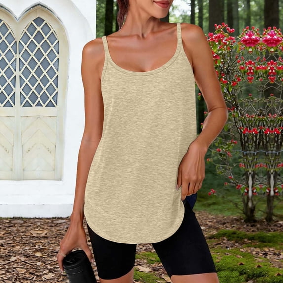 Timegard Womens Tank Tops Summer Sleeveless Spaghetti Strap camisoler Tops Casual Beach Vacation Loose Scoop Neck ruffle Tee