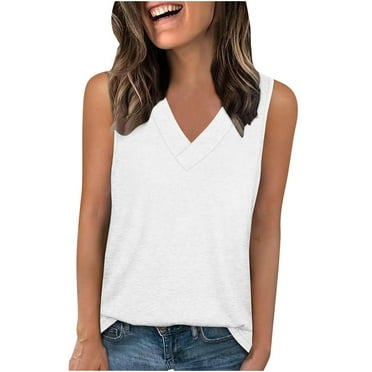 Timegard Womens Tank Tops V Neck Solid Color Fitting Comfy Sleeveless Top Summer Casual Basic Tee Shirts