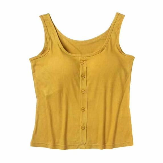 Timegard Womens Tank Tops with Built in Bra Scoop Neck Button Sleeveless Soft Homewear Casual Pjs Tops