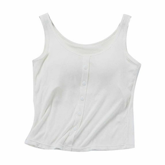 Timegard Womens Tank Tops with Built in Bra Scoop Neck Button Sleeveless Soft Homewear Casual Pjs Tops