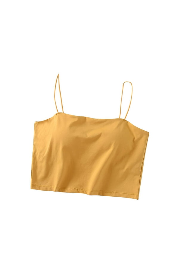 Womens Tank Tops with Built in Bras Cropped Spaghetti Strap Sleeveless Comfy Camis Basic Tee