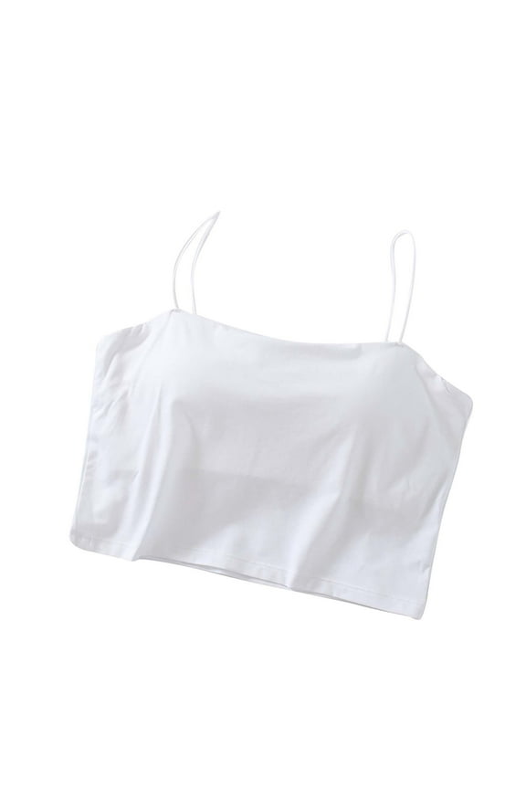 Womens Tank Tops with Built in Bras Cropped Spaghetti Strap Sleeveless Comfy Camis Basic Tee