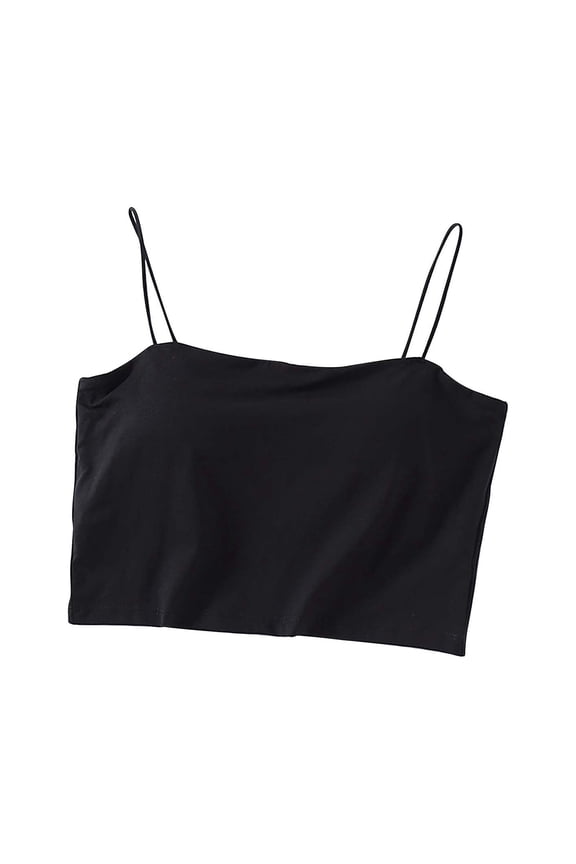 Womens Tank Tops with Built in Bras Cropped Spaghetti Strap Sleeveless Comfy Camis Basic Tee