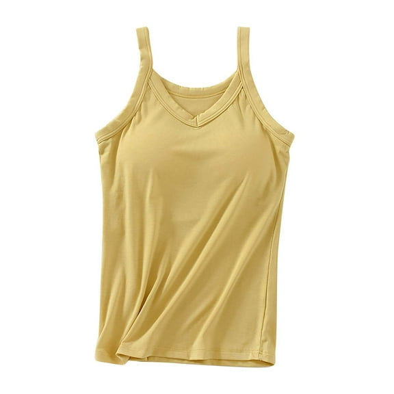 Timegard Womens Tank Tops with Built in Bras Summer Casual V Neck Sleeveless Comfy Solid Color Camis