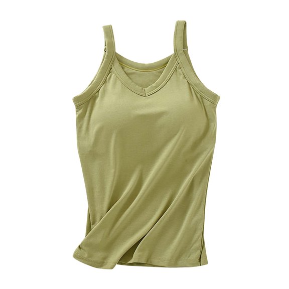 Timegard Womens Tank Tops with Built in Bras Summer Casual V Neck Sleeveless Comfy Solid Color Camis