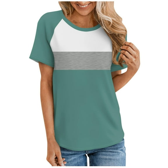 Timegard Womens Top Crewneck Drop Shoulder Short Sleeve Blouse Casual Comfy Color Block Tee Shirts Top