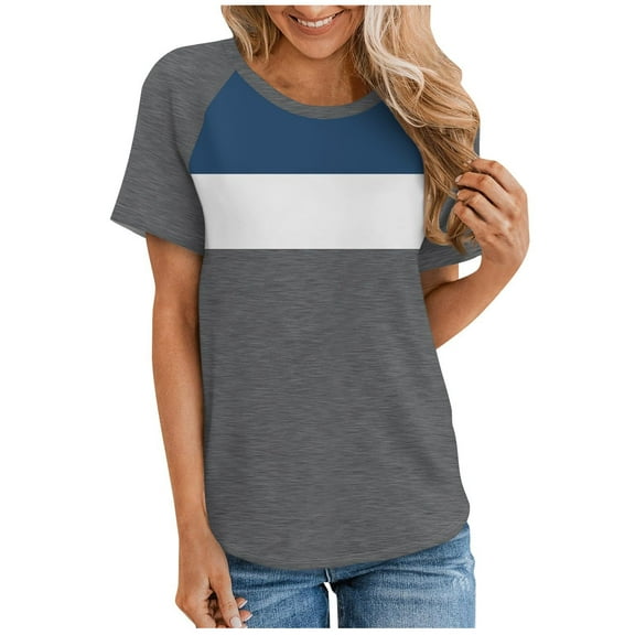 Timegard Womens Top Crewneck Drop Shoulder Short Sleeve Blouse Casual Comfy Color Block Tee Shirts Top