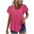 thumbnail image 1 of Timegard Womens Top Summer Ruched Round Neck Ruffle Short Sleeve Comfy Casual Drop Shoulder Blouse, 1 of 8