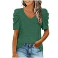 thumbnail image 1 of Timegard Womens Top V Neck Puff Short Sleeve Solid Color Comfy Tee Casual Tunic Tops Summer Fashion, 1 of 7