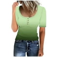 thumbnail image 1 of Timegard Womens Tops Summer Button V Neck Short Sleeve Ribbed Shirts Gradient Color Casual Slim Tee, 1 of 3