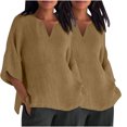 thumbnail image 1 of Timegard Womens Tops 2pc Plus Size 3/4 Sleeve Drop Shoulder Loose Casual Lightweight Side Split Blouse, 1 of 5
