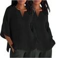 thumbnail image 1 of Timegard Womens Tops 2pc Plus Size 3/4 Sleeve Drop Shoulder Loose Casual Lightweight Side Split Blouse, 1 of 5