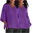 thumbnail image 1 of Timegard Womens Tops 2pc Plus Size 3/4 Sleeve Drop Shoulder Loose Casual Lightweight Side Split Blouse, 1 of 5