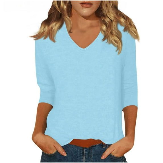 Timegard Womens Tops 3/4 Length Sleeve Drop Shoulder Loose Comfy Casual Shirts Blouse V Neck Basic Tops