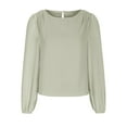 thumbnail image 1 of Timegard Womens Tops Chiffon Puff Long Sleeve Crewneck Ruched Back Button Tee Shirts Casual Loose Tops, 1 of 4
