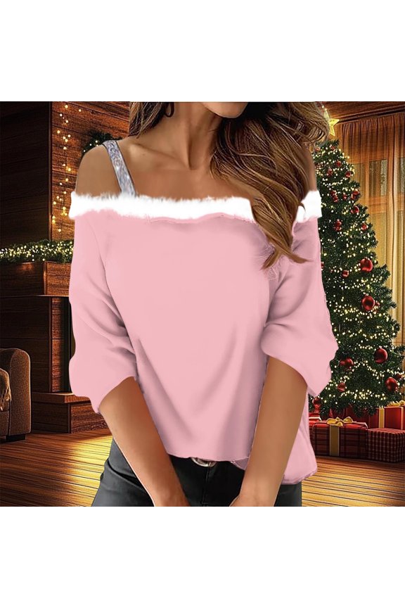 Womens Tops Clod Shoulder 3/4 Sleeve Casual Loose Comfy Blouse Tops Fall Winter Fashion Clothes