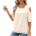 thumbnail image 1 of Timegard Womens Tops Cold Shoulder Round Neck 1/2 Sleeve Loose Comfy Solid Color Summer Beach Casual Tops, 1 of 1